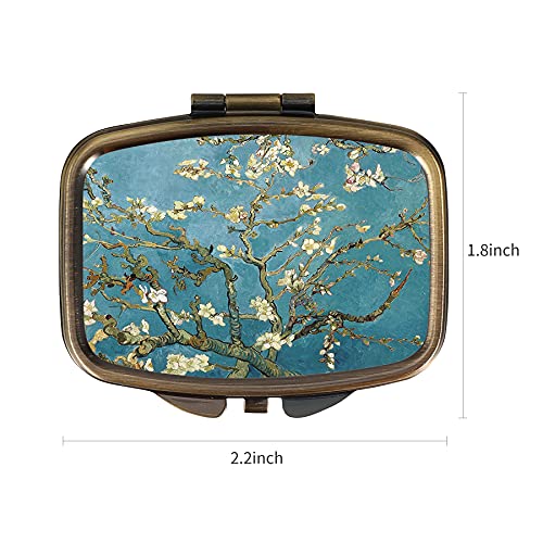Dynippy Pill Case Pill Box with Mirror Retro Pocket 2 Compartment Medicine Case Vitamin Pill Organizer for Pocket Purse and Travel (A-Plum Blossom) - Image 2
