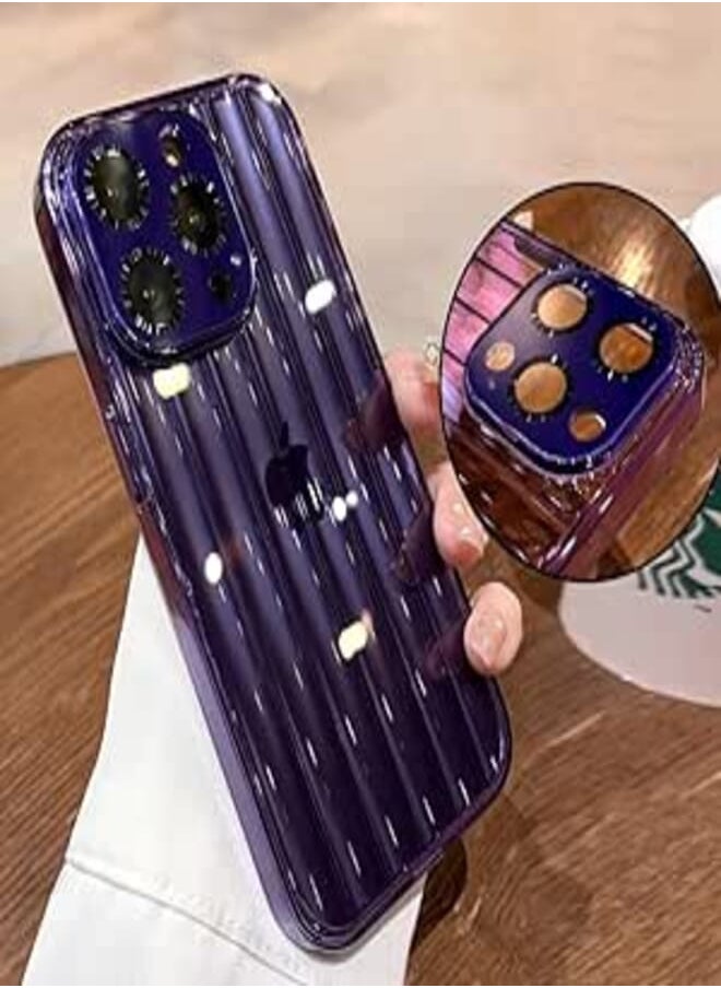 Generic Luxury Crystal Wave Cushion Shockproof Case for iPhone 13 Pro Max silicone Transparent case Sofa Bumper With Camera Glass Lens Protection (Purple) 