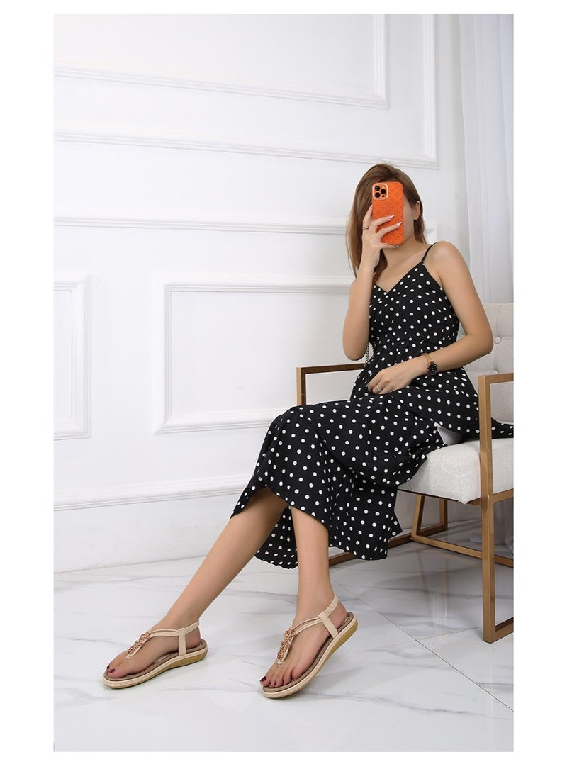 NIBEMINENT Summer Sandals Women's Fashion Bohemian Wooden Wood Beaded Flats Flat Casual Shoes Breathable Beach Comfortable  - Image 5