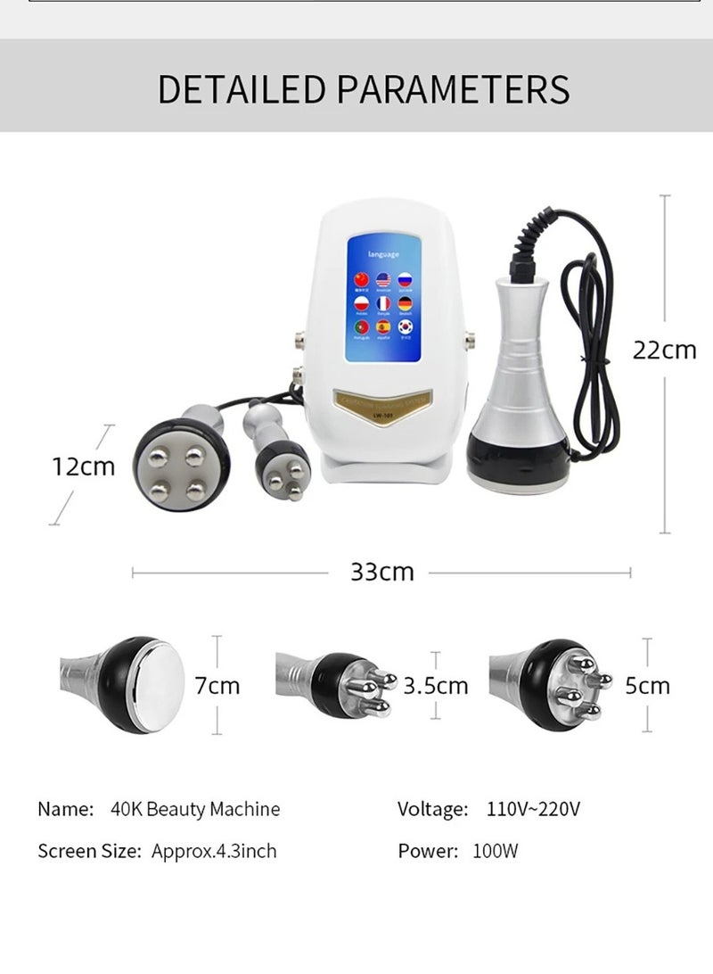 AROAQ آلة التجويف 110 فولت، آلة التخسيس بالموجات فوق الصوتية، 40 كيلو هرتز، آلة حرق السيلوليت للجسم والوجه، آلة تردد الراديو، آلة شد الجلد RF لتقليل علامات التمدد للعناية بالبشرة - Image 5