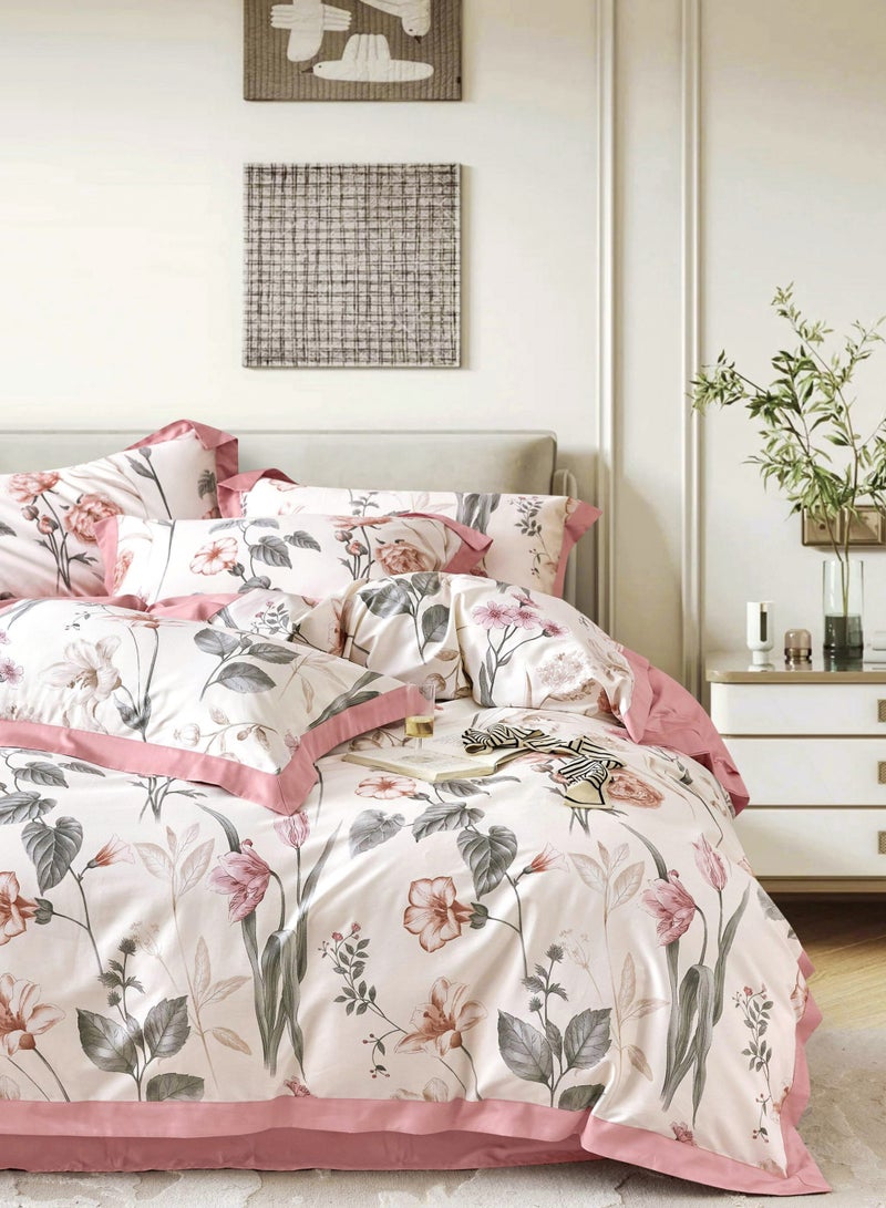 سيد المنسوجات المنزلية طقم لحاف ماستر هوم تكستيل قطن ساتين مزهر، يناسب سرير كينج 200 × 200 سم، مع حشوة قابلة للإزالة، 9 قطع مقاس كينج، 300 غرزة قطن ساتين، ناعم وجيد التهوية - Image 1