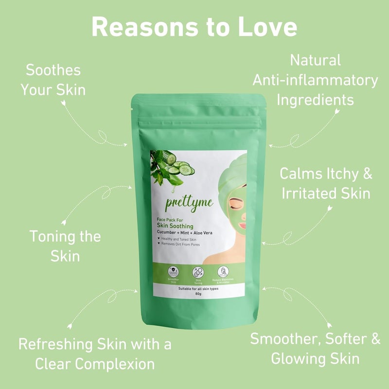 Pretty Me Prettyme Cucumber Mint Aloe Vera Powder Face Pack for Skin Soothing Helps In Anti Ageing Hydrates Refreshing Glow Skin Natural Face Pack For WomenMen Safe For All Skin Type 80g  - Image 2