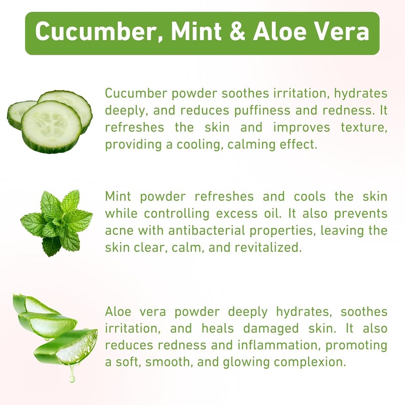 Pretty Me Prettyme Cucumber Mint Aloe Vera Powder Face Pack for Skin Soothing Helps In Anti Ageing Hydrates Refreshing Glow Skin Natural Face Pack For WomenMen Safe For All Skin Type 80g  - Image 3