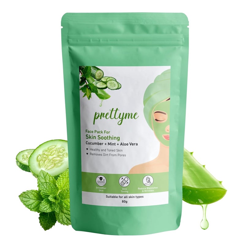 Pretty Me Prettyme Cucumber Mint Aloe Vera Powder Face Pack for Skin Soothing Helps In Anti Ageing Hydrates Refreshing Glow Skin Natural Face Pack For WomenMen Safe For All Skin Type 80g  - Image 1