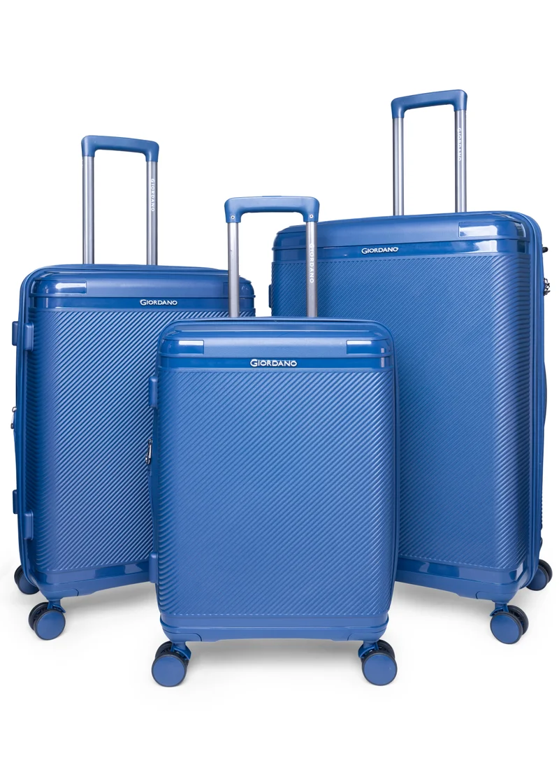 GIORDANO Giordano League Luggage Set PP Hardshell Travel Business Suitcase, Durable Hardside Unbreakable Lightweight Expandable Anti-theft Zip 4 Double Wheel TSA Lock 3pcs Trolley (20+24+28 Inch).Navy