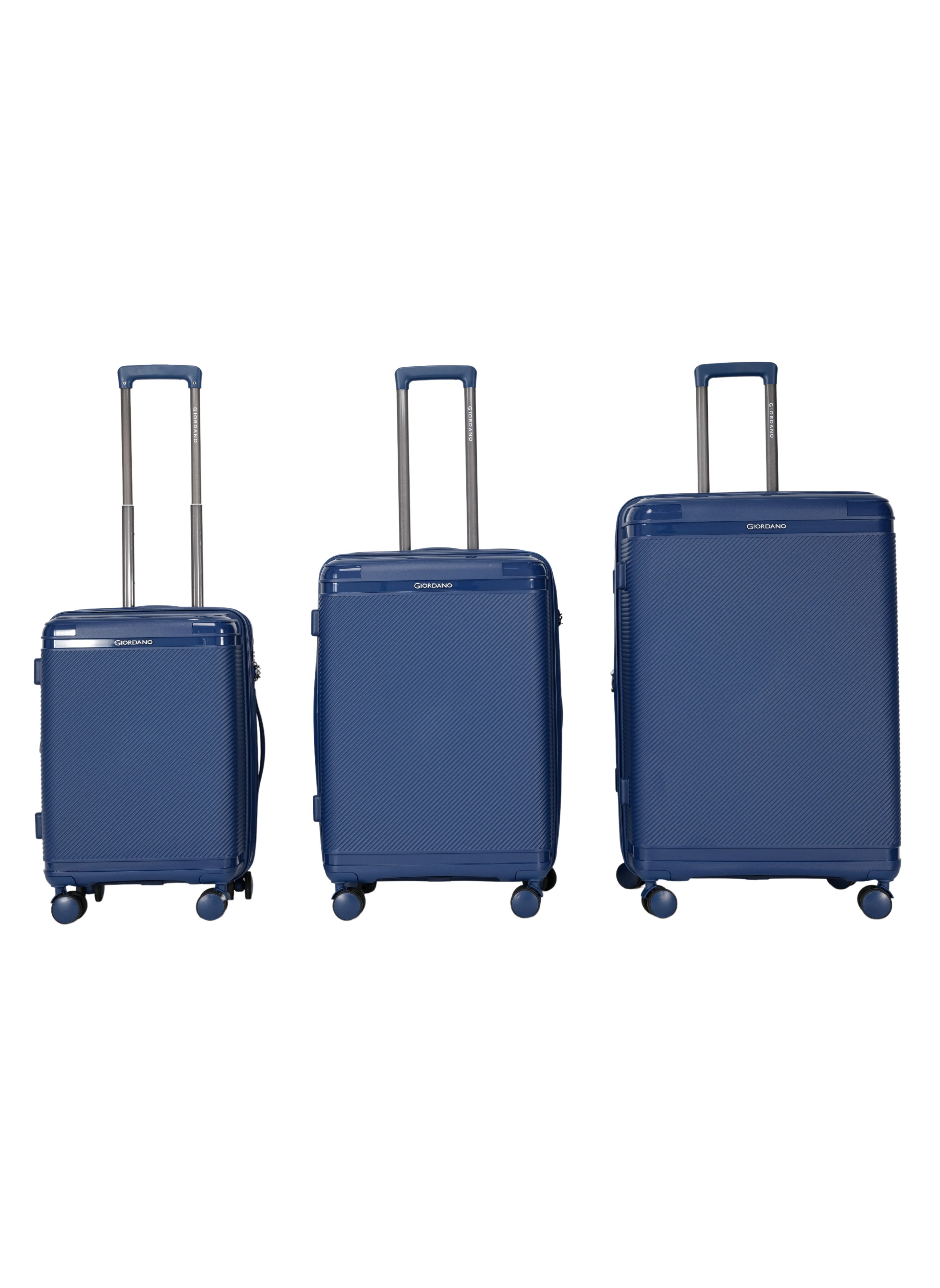 Giordano League Luggage Set PP Hardshell Travel Business Suitcase, Durable Hardside Unbreakable Lightweight Expandable Anti-theft Zip 4 Double Wheel TSA Lock 3pcs Trolley (20+24+28 Inch).Navy 