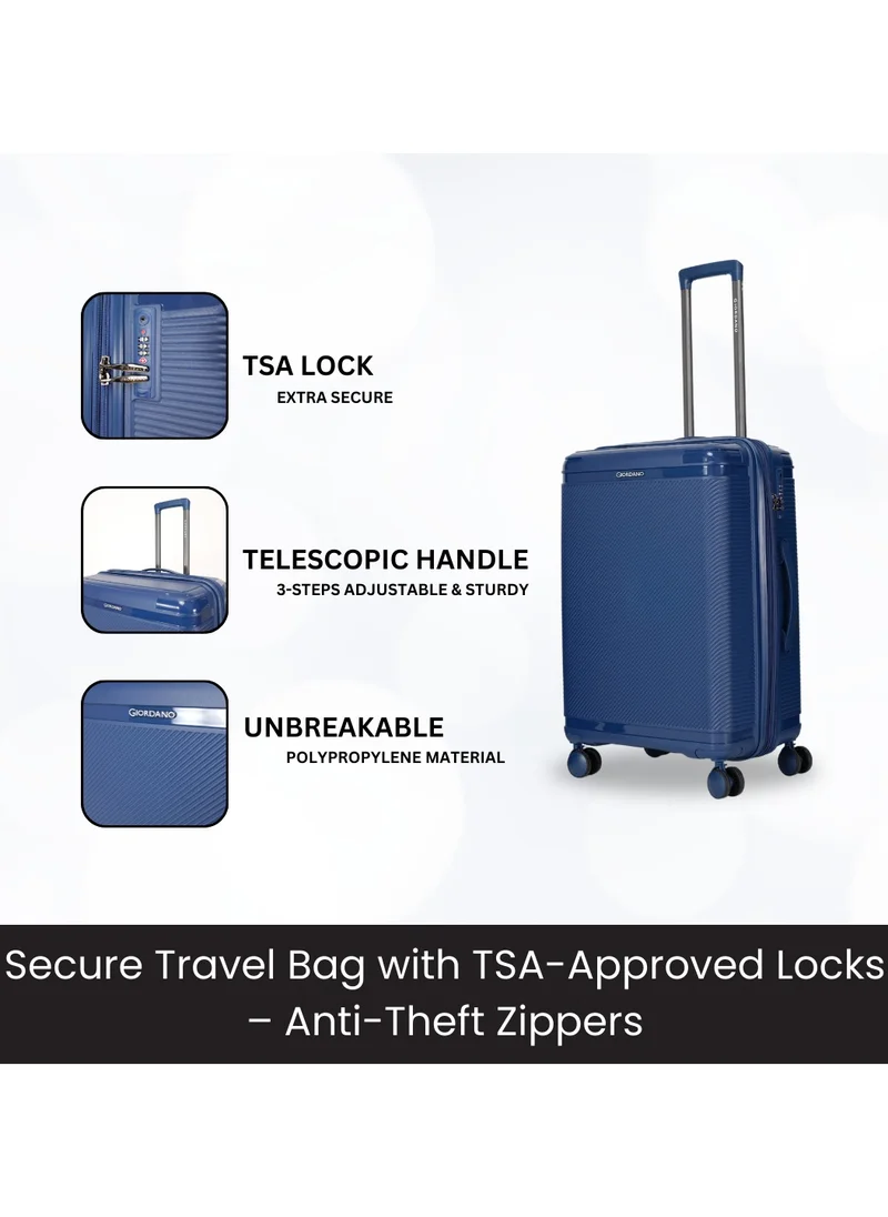 GIORDANO Giordano League Luggage Set PP Hardshell Travel Business Suitcase, Durable Hardside Unbreakable Lightweight Expandable Anti-theft Zip 4 Double Wheel TSA Lock 3pcs Trolley (20+24+28 Inch).Navy