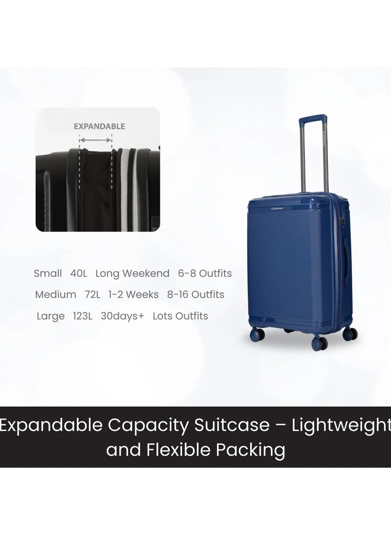 GIORDANO Giordano League Luggage Set PP Hardshell Travel Business Suitcase, Durable Hardside Unbreakable Lightweight Expandable Anti-theft Zip 4 Double Wheel TSA Lock 3pcs Trolley (20+24+28 Inch).Navy
