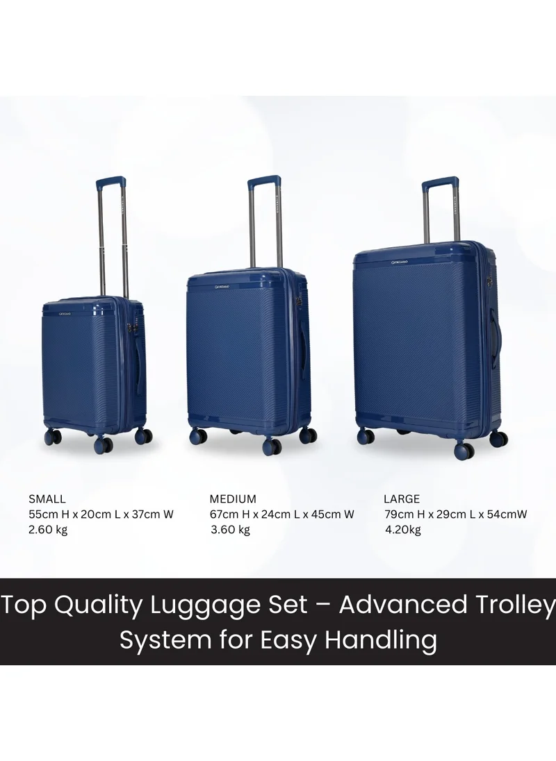 GIORDANO Giordano League Luggage Set PP Hardshell Travel Business Suitcase, Durable Hardside Unbreakable Lightweight Expandable Anti-theft Zip 4 Double Wheel TSA Lock 3pcs Trolley (20+24+28 Inch).Navy