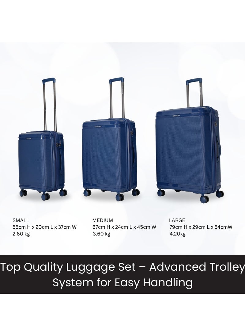 GIORDANO Giordano League Luggage Set PP Hardshell Travel Business Suitcase, Durable Hardside Unbreakable Lightweight Expandable Anti-theft Zip 4 Double Wheel TSA Lock 3pcs Trolley (20+24+28 Inch).Navy  - Image 5