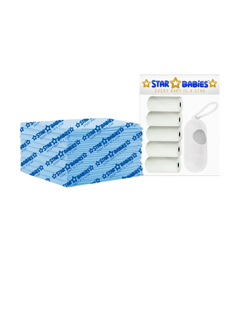 STAR BABiES Star Babies - Combo Pack of 2- Disposable Changing Mat Pack of 12 with Scented Bag (5 Pcs w/Dispenser) - White  - Image 1