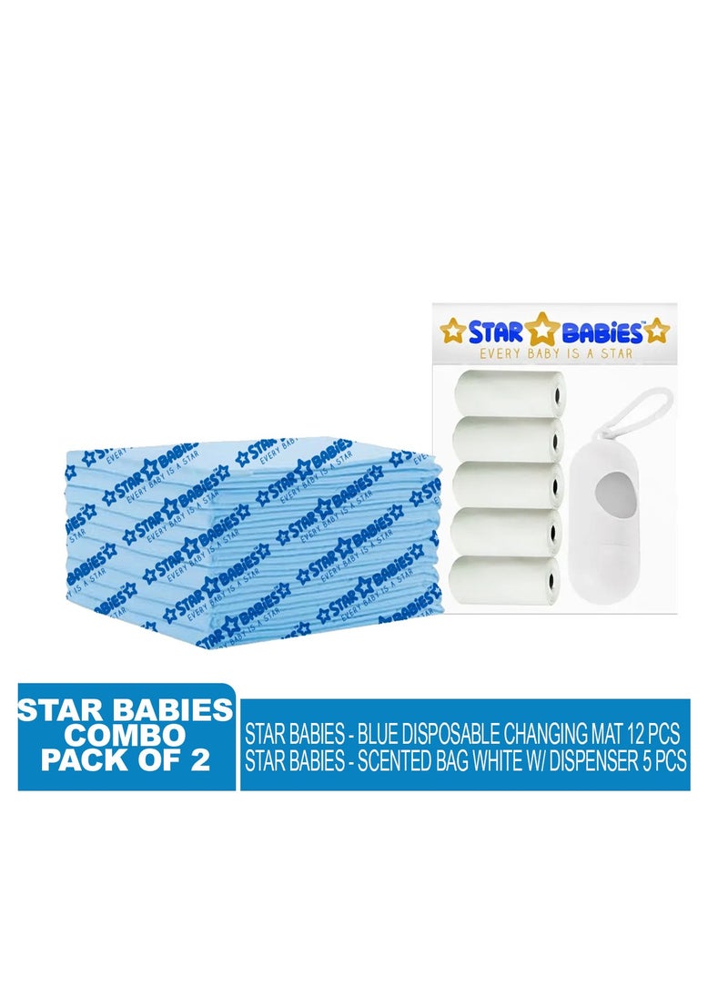 STAR BABiES Star Babies - Combo Pack of 2- Disposable Changing Mat Pack of 12 with Scented Bag (5 Pcs w/Dispenser) - White  - Image 2