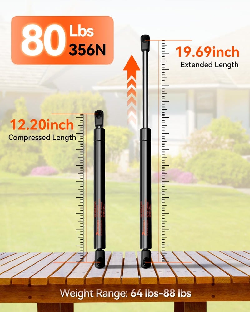 PAMAGOO C16-08053 20 Gas Struts Shock 80 Lbs Prop, ml34 80 20" Spring Lift Gas Springs for RV Queen Tanning Bed Murphy Bed, Tonneau Cover RV Door Gas Strut Lift Lid, 2 Pack - Image 2