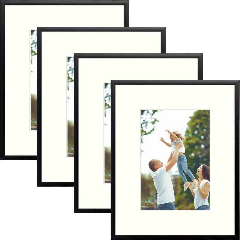 Golden State Art Golden State Art  8x10 Metal Picture Frames with Mat for 5x7 Photo  Set of 48 x 10 Aluminum Photo Frame with Real Glass  Wall Decor or Tabletop Display  Classic Black 