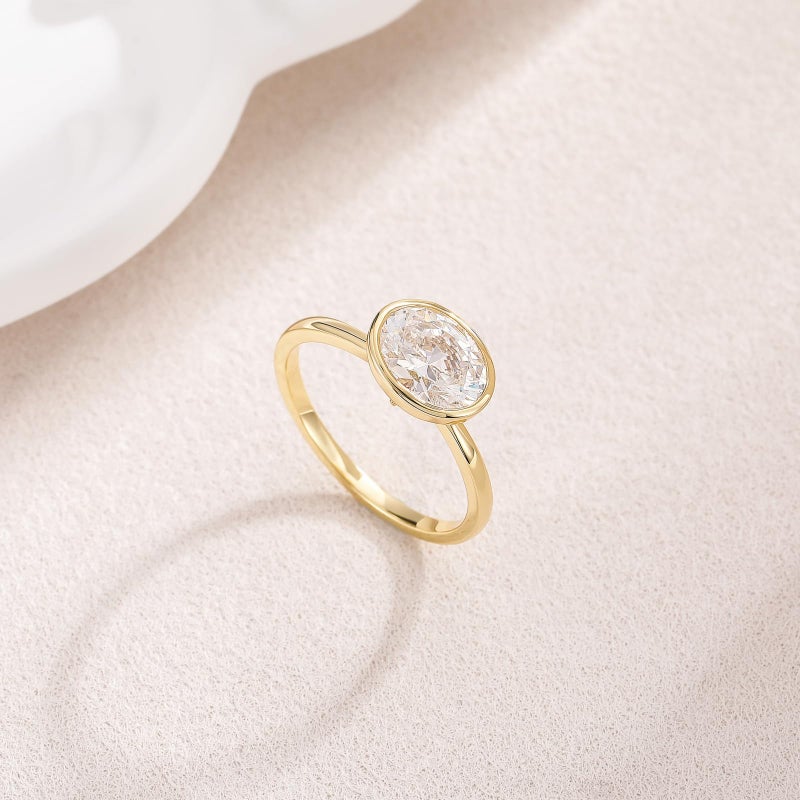 EAMTI 3CT Engagement Rings for Women Oval Cut CZ Solitaire Promise Wedding Bands Travel Bezel East West Ring 14K Gold Plated Size 6 - Image 3