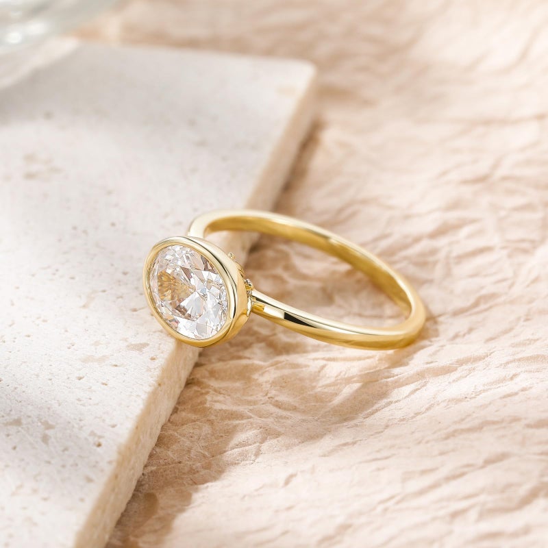 EAMTI 3CT Engagement Rings for Women Oval Cut CZ Solitaire Promise Wedding Bands Travel Bezel East West Ring 14K Gold Plated Size 6 - Image 2