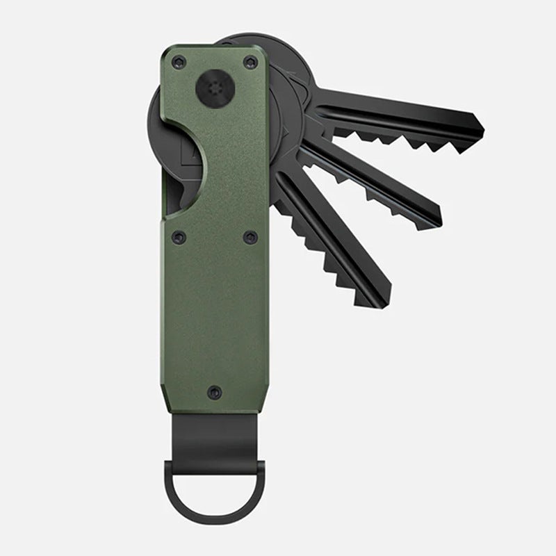 Outdoor Metal Keychain Key Holder Storage Box for AirTag Neutral Waterproof Wear Resistant Pure Color Aluminum Alloy Carbon Fiber Army Green (send screwdriver)