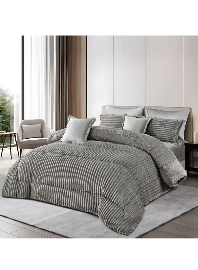 Ming Li Winter double bedspread with geometric design made of soft fur, consisting of 8 pieces (1 bedspread + 1 fitted sheet + 4 pillowcases + 2 square pillowcases). Bedspread size: 230X250 cm - Image 1