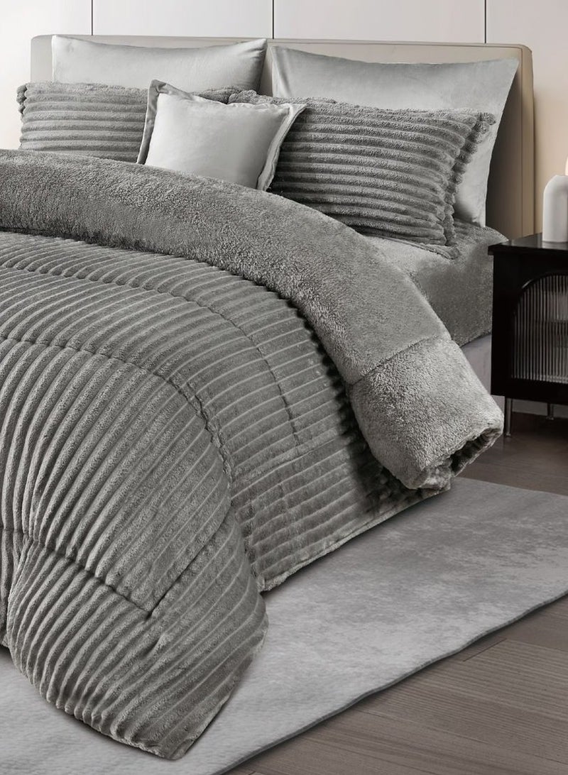 Ming Li Winter double bedspread with geometric design made of soft fur, consisting of 8 pieces (1 bedspread + 1 fitted sheet + 4 pillowcases + 2 square pillowcases). Bedspread size: 230X250 cm - Image 2