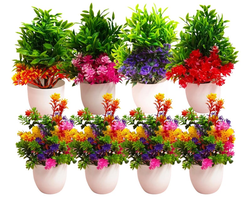 Dekorly Artificial Potted Plants, 8 Pack Artificial Plastic Eucalyptus Plants Small Indoor Potted Houseplants, Small Faux Plants for Home Decor Bathroom Office Farmhouse (Multi-B) - Image 1