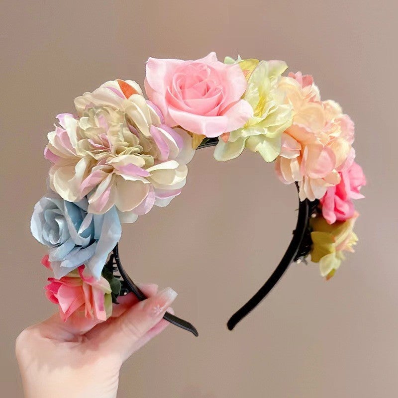 Generic Elegant Dual-Sided Floral Hair Hoop for Hanfu Hairpin hair hoop-pink rose 