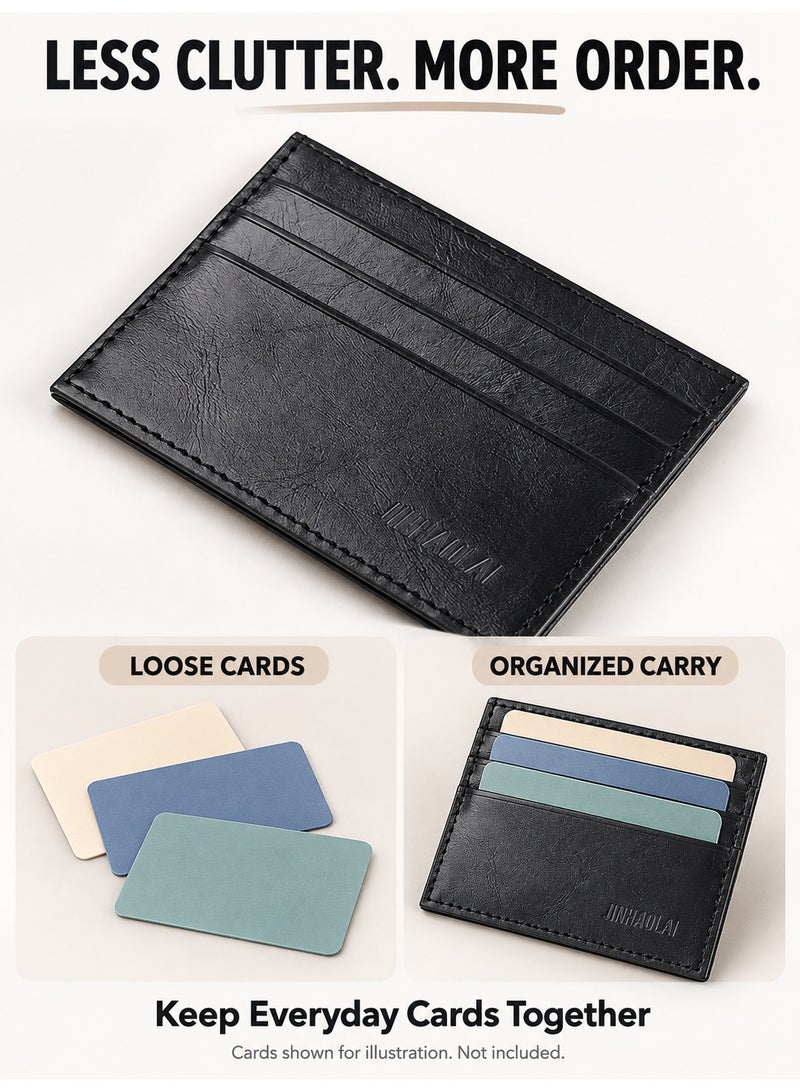 JINBAOLAI Card Holder Wallet, Soft Leather Card Case with 6 Card Slots, Slim Pocket Design, Black - Image 2