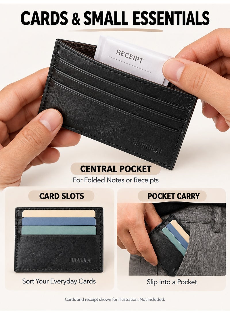 JINBAOLAI Card Holder Wallet, Soft Leather Card Case with 6 Card Slots, Slim Pocket Design, Black - Image 4