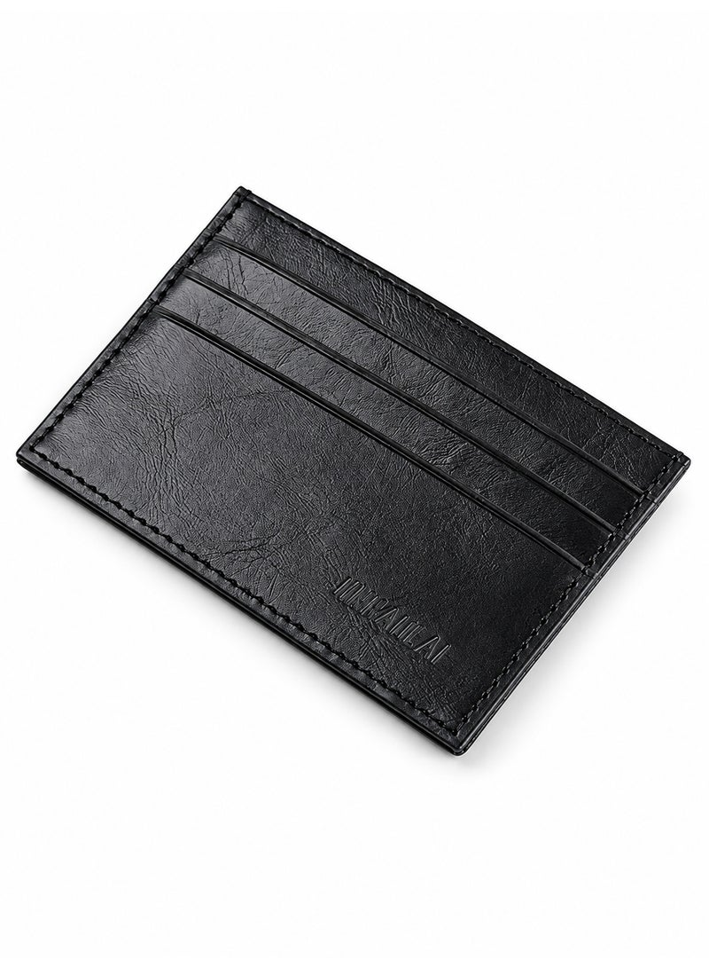 JINBAOLAI Card Holder Wallet, Soft Leather Card Case with 6 Card Slots, Slim Pocket Design, Black - Image 1