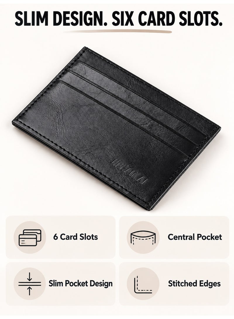 JINBAOLAI Card Holder Wallet, Soft Leather Card Case with 6 Card Slots, Slim Pocket Design, Black - Image 3
