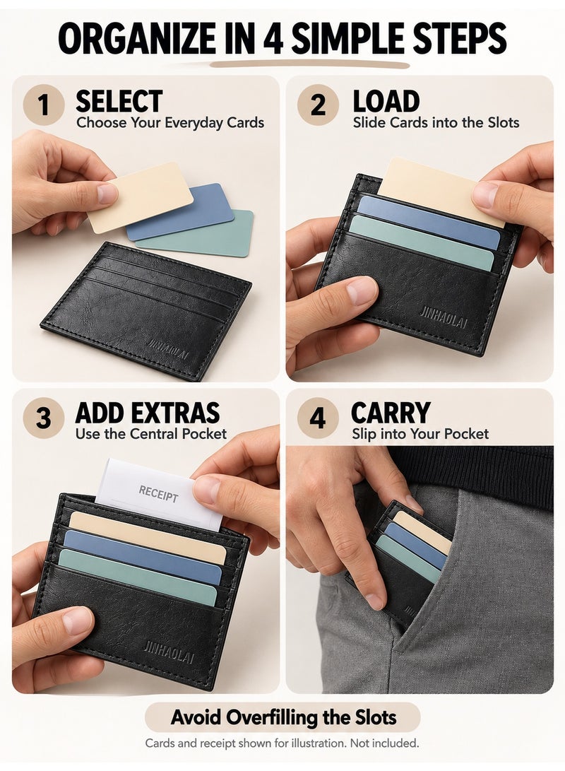 JINBAOLAI Card Holder Wallet, Soft Leather Card Case with 6 Card Slots, Slim Pocket Design, Black - Image 5