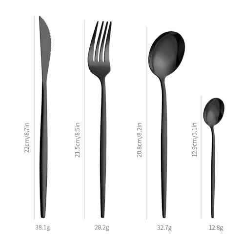 Iktu 24-Piece Stainless Steel Cutlery Set, Mirror Polished Tableware, Dishwasher Safe, Suitable for Housewarming Gift, Dining Table Decor (Black) - Image 2