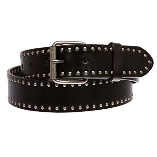 Beltiscool Genuine Vintage Retro Circle Studded Leather Belt - Interchangeable buckle, Black | 32" - Image 3