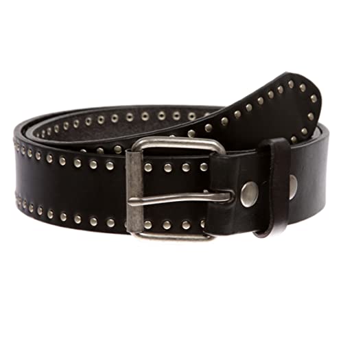 Beltiscool Genuine Vintage Retro Circle Studded Leather Belt - Interchangeable buckle, Black | 32" - Image 2