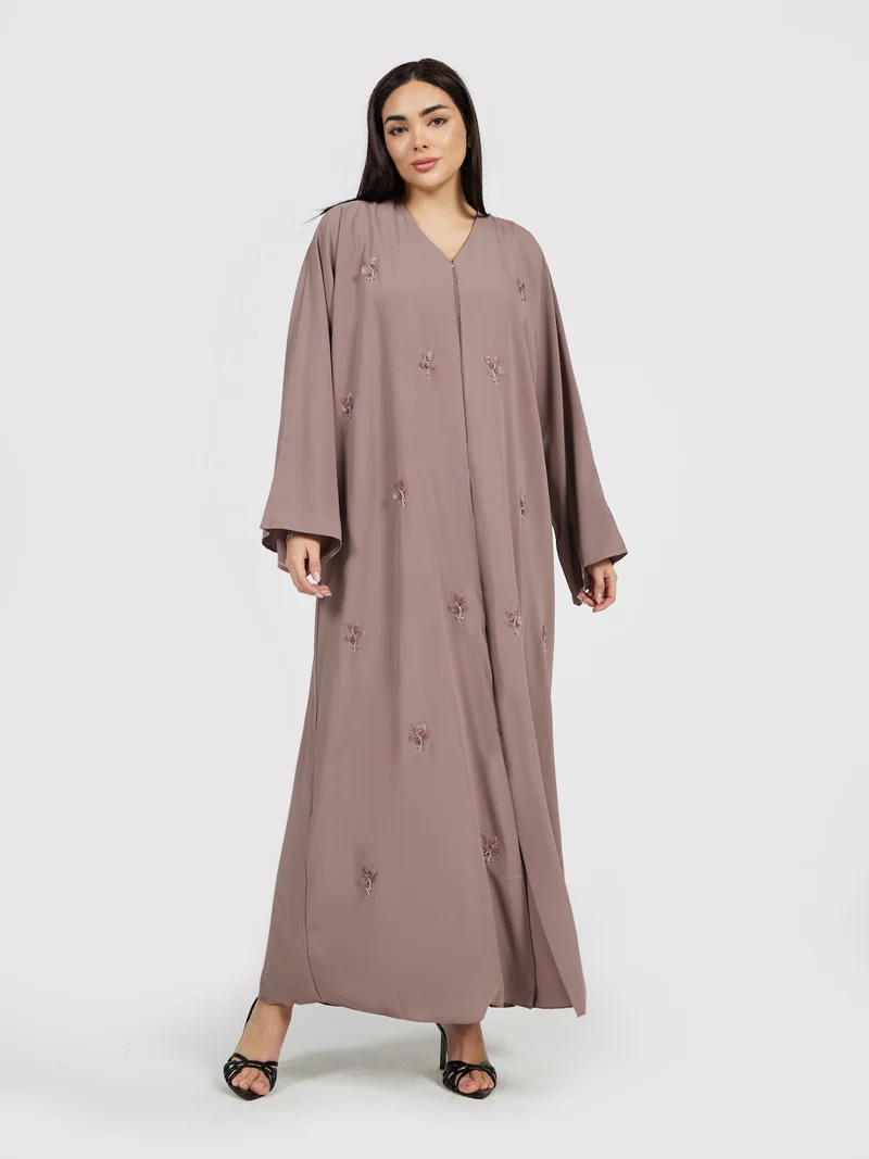 Reem Abayas Women's Dusty Rose 3D Floral Applique Abaya - Modest Fashion