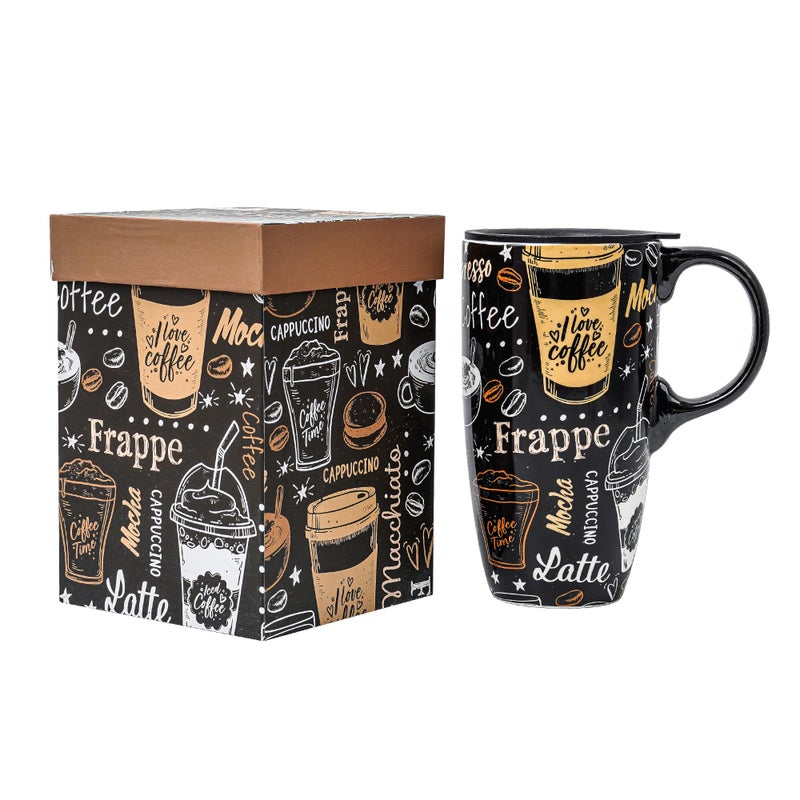 Topadorn Coffee Ceramic Mug Porcelain Latte Tea Cup With Lid in Present Box 17ozCoffee Art