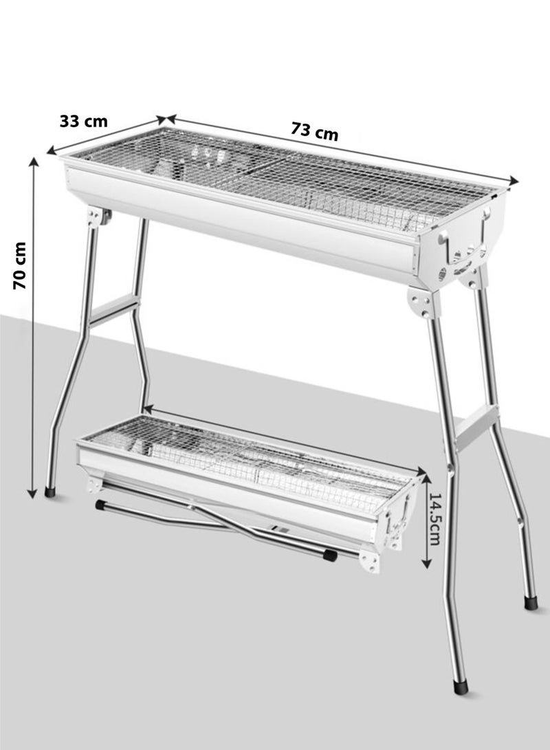 توشيونيكس شواية فحم محمولة قابلة للطي 73 × 33 سم، رف شواء من الفولاذ المقاوم للصدأ بسعة كبيرة مع حامل، مشبك شواء شبكي مضاد للحروق ومروحة يد للشواء لحفلات الحديقة الخارجية، كباب لحم الضأن، الدجاج، السجق، وطهي لحم البقر من 5 إلى 15 شخصًا - Image 5