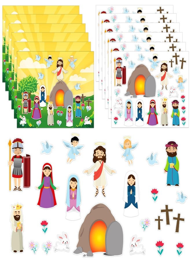 FaCraft Make an Easter He Lives Sticker Scenes-24 Easter Crafts for Kids Religious Gifts Jesus Resurrection Stickers for Classroom Party Games Spring Bible Christian Sunday School Crafts - Image 1