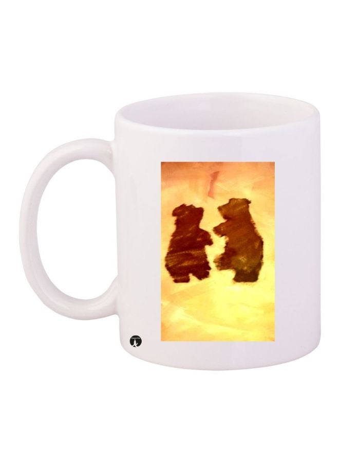 RYN Bear Printed Coffee Mug White/Yellow/Brown 11ounce