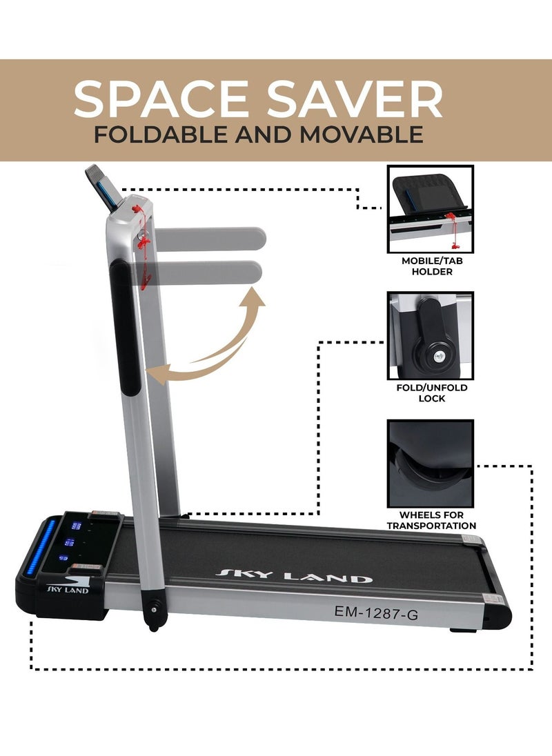 Sky Land 2-in-1 Treadmill & Walking Pad | Foldable Running Machine with 4HP Motor, FS App & 12 Programs, Compact Under-Desk Treadmill for Home & Office – EM-1287-G | جهاز السير المتحرك  - Image 3