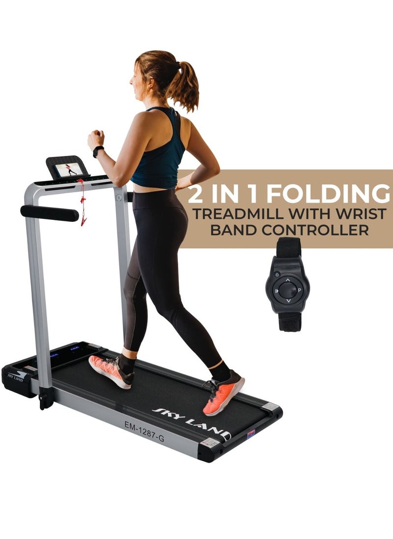Sky Land 2-in-1 Treadmill & Walking Pad | Foldable Running Machine with 4HP Motor, FS App & 12 Programs, Compact Under-Desk Treadmill for Home & Office – EM-1287-G | جهاز السير المتحرك  - Image 2