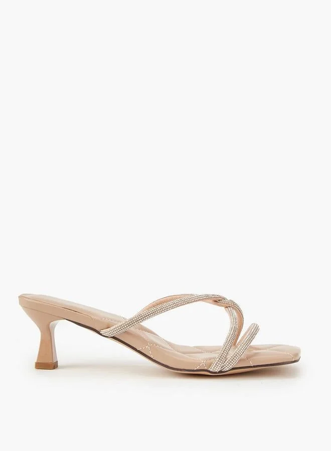 Embellished Strap Slip-On Sandals with Flared Heel