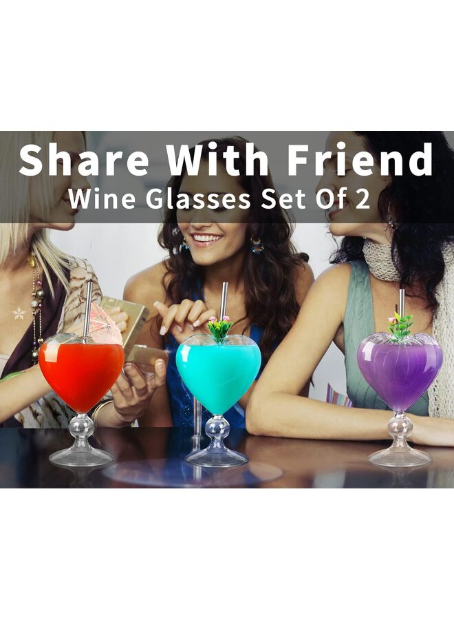 Cocktail Glasses Set of 2 Creative Martini Glasses 8 oz Unique Heart-shaped Romantic Juice Glasses for WeddIng Home Bar Party Glassware Barware Gift - Image 2
