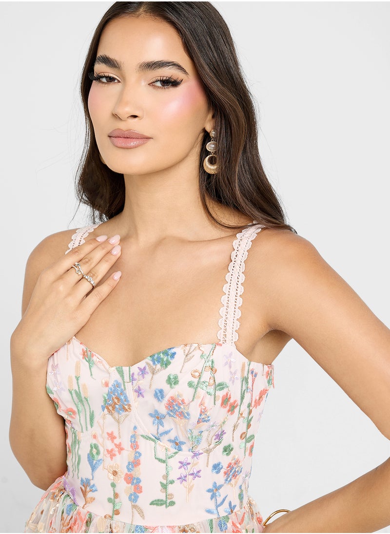Just Me - Printed Sweetheart Neck Dress - Image 1