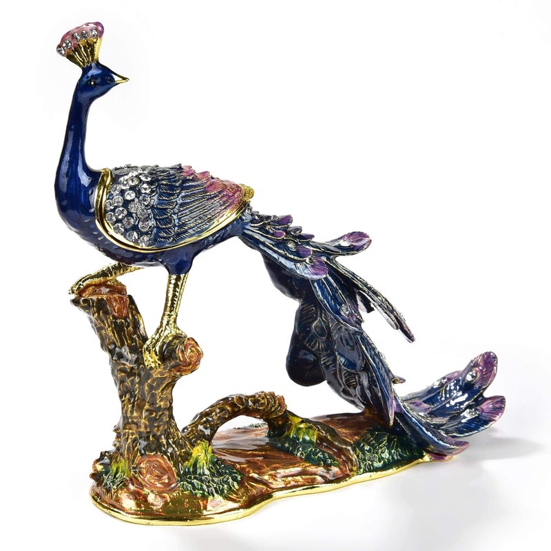 KALIFANO Peacock on Branch Jewelry Box/Stash with Swarovski Element Crystals and Gemstones Made for Storage and Organization - Handmade Earring, Necklace, and Ring Box (Collectible Oranament) - Image 4