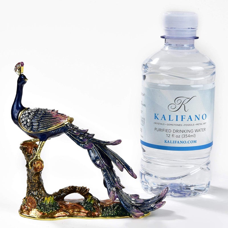KALIFANO Peacock on Branch Jewelry Box/Stash with Swarovski Element Crystals and Gemstones Made for Storage and Organization - Handmade Earring, Necklace, and Ring Box (Collectible Oranament) - Image 5