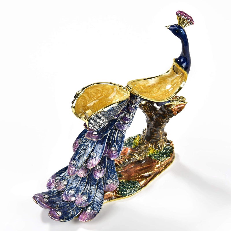 KALIFANO Peacock on Branch Jewelry Box/Stash with Swarovski Element Crystals and Gemstones Made for Storage and Organization - Handmade Earring, Necklace, and Ring Box (Collectible Oranament) - Image 2