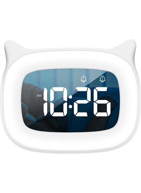 Valkyrie Very Cute Cat Desktop Clock Rechargeable LED Light Cute Clock White  - Image 3