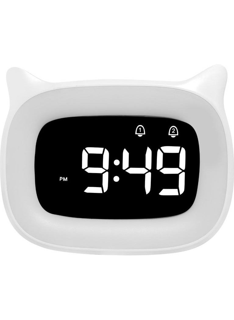 Valkyrie Very Cute Cat Desktop Clock Rechargeable LED Light Cute Clock White  - Image 1