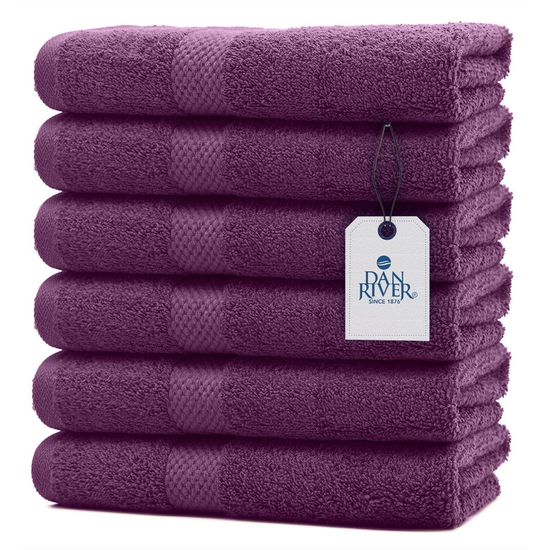 DAN RIVER 6Pack Premium Hand Towels 16x28 Inches  100 Cotton Ultra Soft Lightweight Highly Absorbent Towels for Bathroom Spa Gym Salon Hotel and Travel  550 GSM  Purple Passion