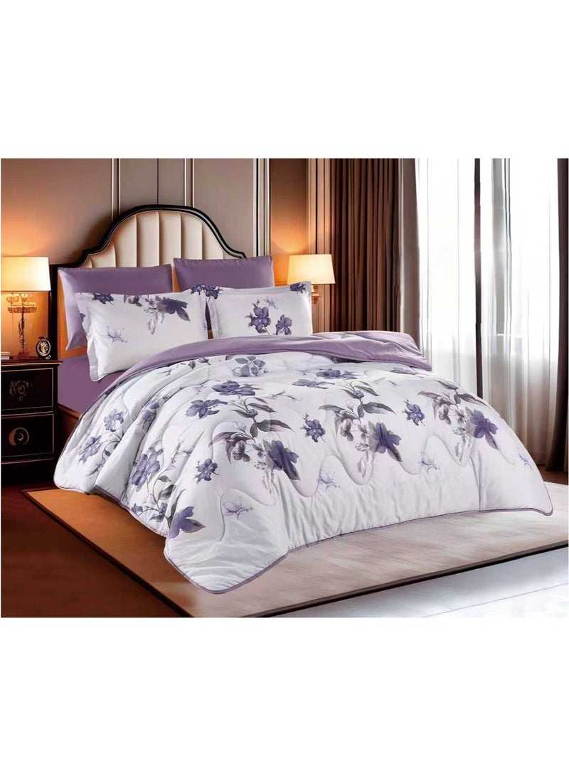HAPPYMOON 4-Piece Oversized Single Comforter Bedding Set 230x170 cm, 350 GSM Comforter with Fitted Sheet, Pillow Shams & Pillowcases, Soft Printed Bedding Set - Image 1